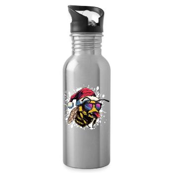 Biene Weihnachten Lustig - Trinkflasche mit integriertem Trinkhalm - Lightsilver - Rechts