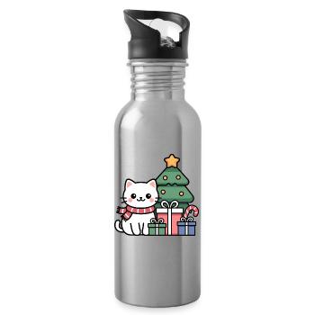 Chat de Noël Kawaii avec des cadeaux - Gourde avec paille intégrée - argent clair - Droite