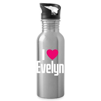 I Love Evelyn Pinkes Herz Ich liebe Evelyn - Trinkflasche mit integriertem Trinkhalm - Lightsilver - Rechts
