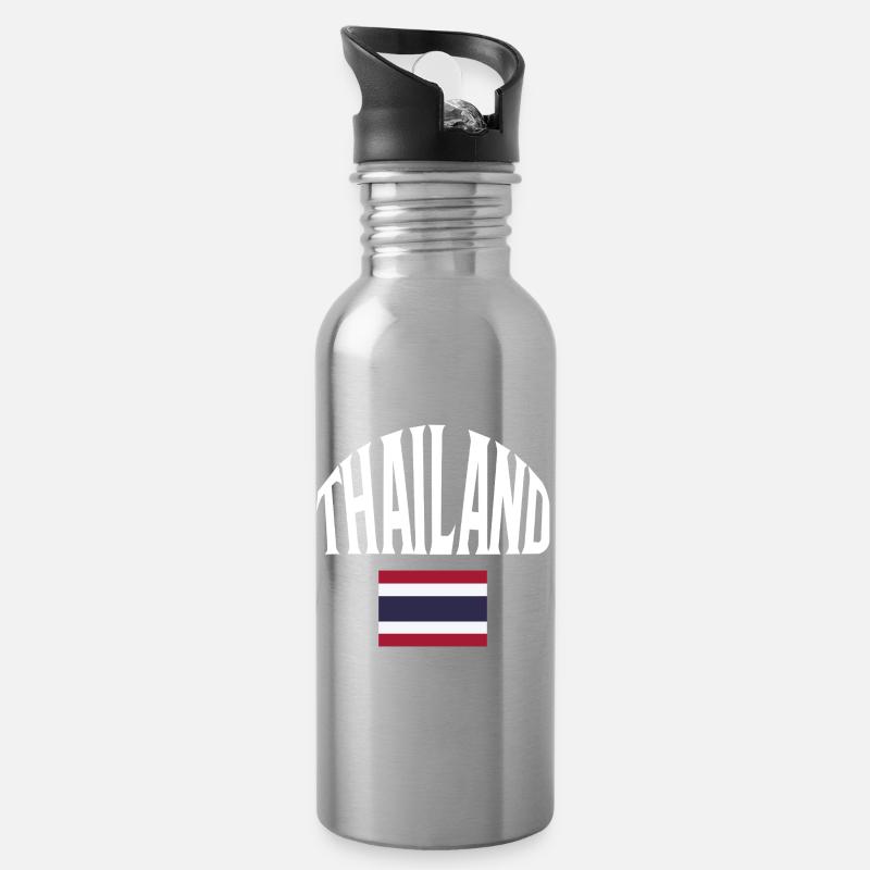 Thailand - Trinkflasche mit integriertem Trinkhalm - Lightsilver
