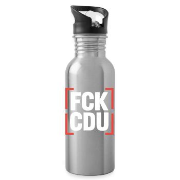 FCK CDU  - Anti CDU/CSU Logo - Trinkflasche mit integriertem Trinkhalm - Lightsilver - Rechts