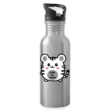Kawaii Tiger Cutie in Action - Trinkflasche mit integriertem Trinkhalm - Lightsilver - Rechts