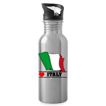 Drapeau italien avec cœur - Gourde avec paille intégrée - argent clair - Droite