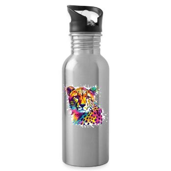Graffiti léopard guépard - Gourde avec paille intégrée - argent clair - Droite
