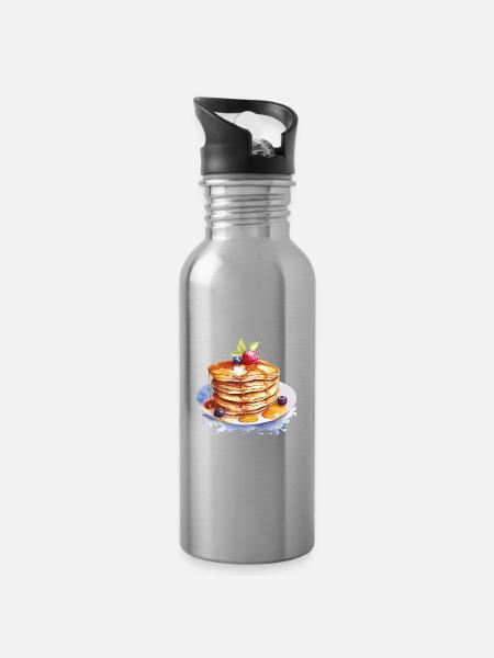 Wasserfarbene Pfannkuchen mit Sirup - Trinkflasche mit integriertem Trinkhalm - Lightsilver