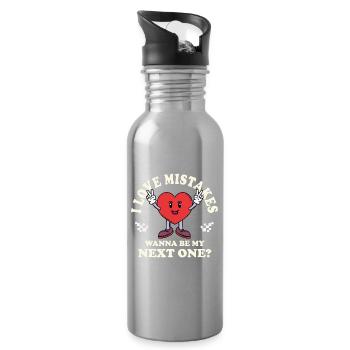 Love Mistakes – Vintage Comic Dating Saying - Water bottle with straw - silver - Right