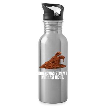 Hasi Ostern Schokohase lustig - Trinkflasche mit integriertem Trinkhalm - Lightsilver - Rechts