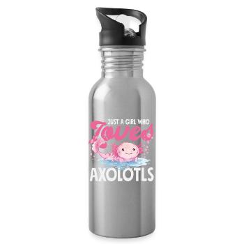 Cute Axolotl Kawaii Axolotl Lover - Water bottle with straw - silver - Right