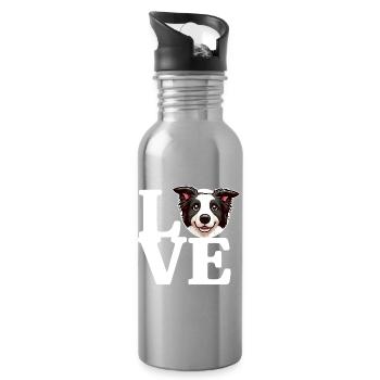 LOVE Border Collie Dog Dog Lover Funny - Water bottle with straw - silver - Right