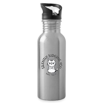 Cat Judge Since 7500 BC - Water bottle with straw - silver - Right