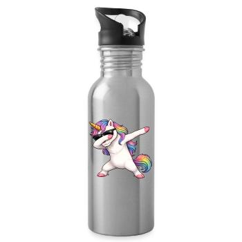 Dabbing Einhorn - Trinkflasche mit integriertem Trinkhalm - Lightsilver - Rechts