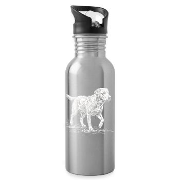Labrador Sketch Weiß – Minimalistisches Design - Trinkflasche mit integriertem Trinkhalm - Lightsilver - Rechts
