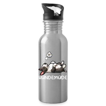 Hundemüde Miniatur Bullterrier Bully Bullterrier - Trinkflasche mit integriertem Trinkhalm - Lightsilver - Rechts