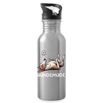 Hundemüde Podenco Podencos Podencoliebhaber  - Trinkflasche mit integriertem Trinkhalm - Lightsilver - Rechts