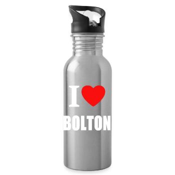 I Love Bolton - Water bottle with straw - silver - Right