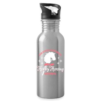 Zur Schule gezwungen zum Hobby Horsing geboren - Trinkflasche mit integriertem Trinkhalm - Lightsilver - Rechts
