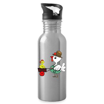 Huhn im Bauernhof Küken Hühner  Bauer - Trinkflasche mit integriertem Trinkhalm - Lightsilver - Rechts