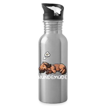 Hundemüde Langhaardackel Dackel Dackelhalter  - Trinkflasche mit integriertem Trinkhalm - Lightsilver - Rechts