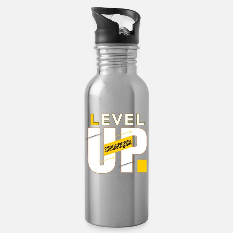 Level Up-Grafikleistung - Trinkflasche mit integriertem Trinkhalm - Lightsilver