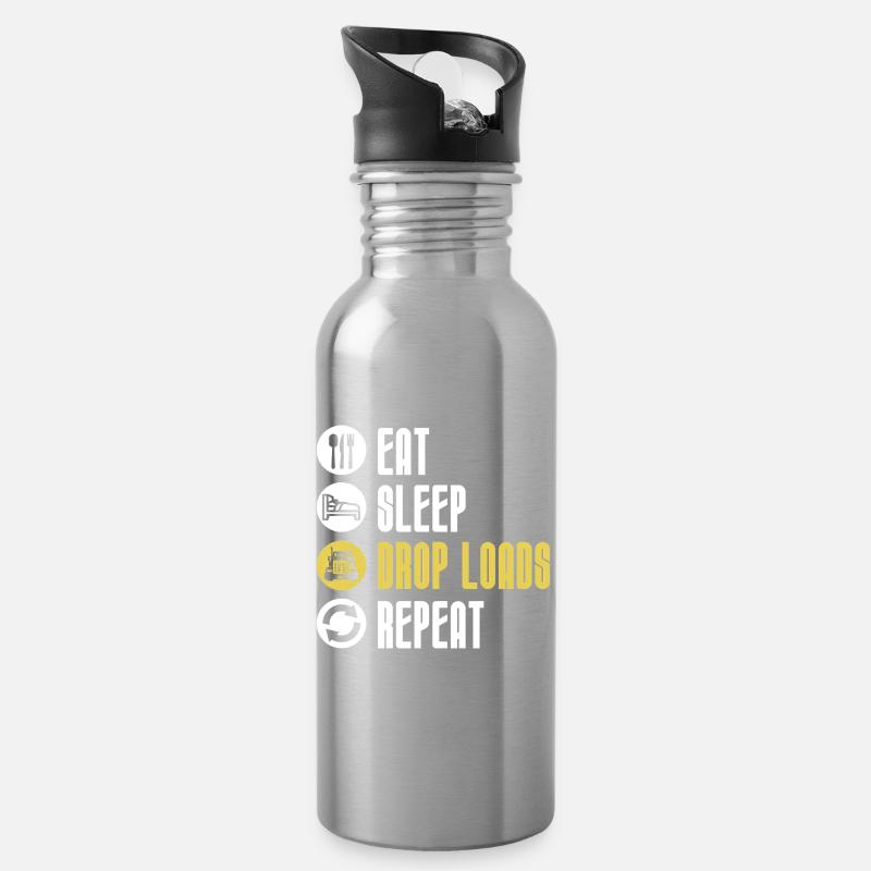 Essen, schlafen, abwerfen, laden, wiederholen, lustiger Trucker. - Trinkflasche mit integriertem Trinkhalm - Lightsilver