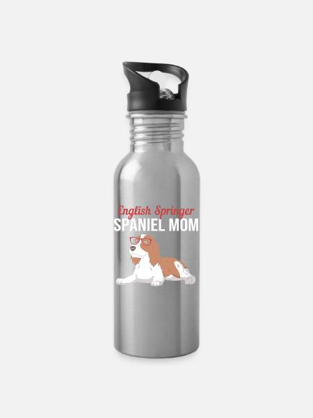 Springer Spaniel Hund - Trinkflasche mit integriertem Trinkhalm - Lightsilver
