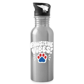 Pawsitive Vibes Dog Paws Design - Water bottle with straw - silver - Right