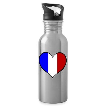 France Heart Flag - Water bottle with straw - silver - Right