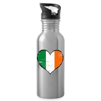 Drapeau du cœur irlandais utilisé - Gourde avec paille intégrée - argent clair - Droite