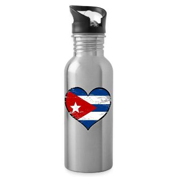 Kuba Herzflagge used - Trinkflasche mit integriertem Trinkhalm - Lightsilver - Rechts