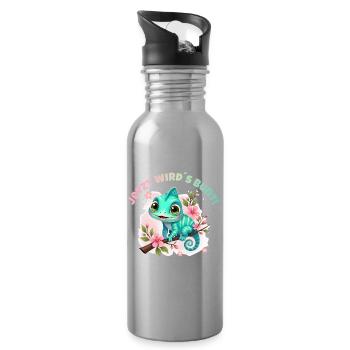 Maintenant, ça devient coloré - Un mignon caméléon aquarelle - Gourde avec paille intégrée - argent clair - Droite