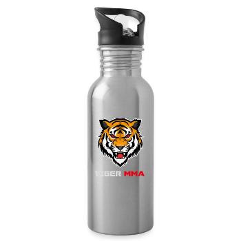 Aggressiver Tiger-MMA-Kämpfer - Trinkflasche mit integriertem Trinkhalm - Lightsilver - Rechts