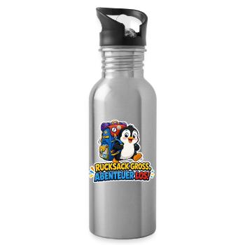 Pinguin Rucksack groß Abenteuer los Reise Humor - Trinkflasche mit integriertem Trinkhalm - Lightsilver - Rechts