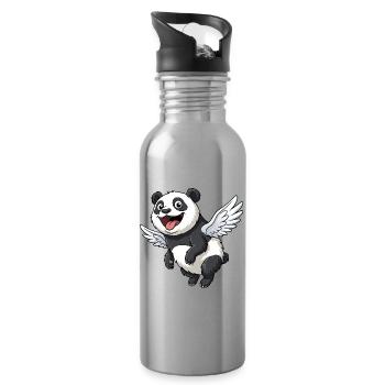 Dessin animé panda mignon avec des ailes - Gourde avec paille intégrée - argent clair - Droite