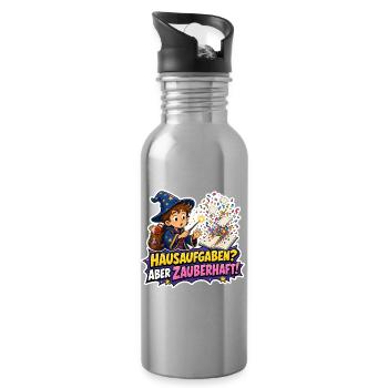 Hausaufgaben Aber Zauberhaft Zauberer Kind Spruch - Trinkflasche mit integriertem Trinkhalm - Lightsilver - Rechts