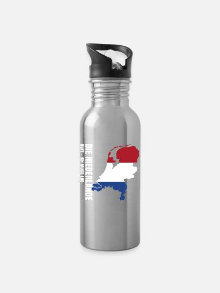 Niederlande Auswandern - Trinkflasche mit integriertem Trinkhalm - Lightsilver