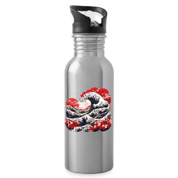 Great Wave of Kanagawa - Water bottle with straw - silver - Right