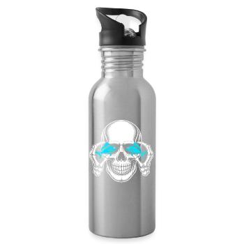Skull with blue fish eyes - Water bottle with straw - silver - Right