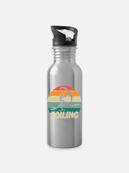 Foiling Retro Sunset - Trinkflasche mit integriertem Trinkhalm - Lightsilver