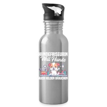 Hundefriseurin – Weil Hunde auch Helden brauchen - Trinkflasche mit integriertem Trinkhalm - Lightsilver - Rechts