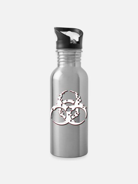 Biohazard-Glitch-Symbol - Trinkflasche mit integriertem Trinkhalm - Lightsilver
