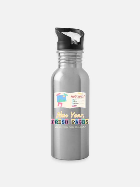 Neujahr Frische Seiten Junk Journal Scrapbooking - Trinkflasche mit integriertem Trinkhalm - Lightsilver