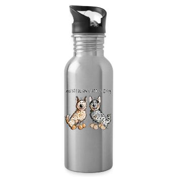 Two funny Australian Cattle Dogs - Water bottle with straw - silver - Right