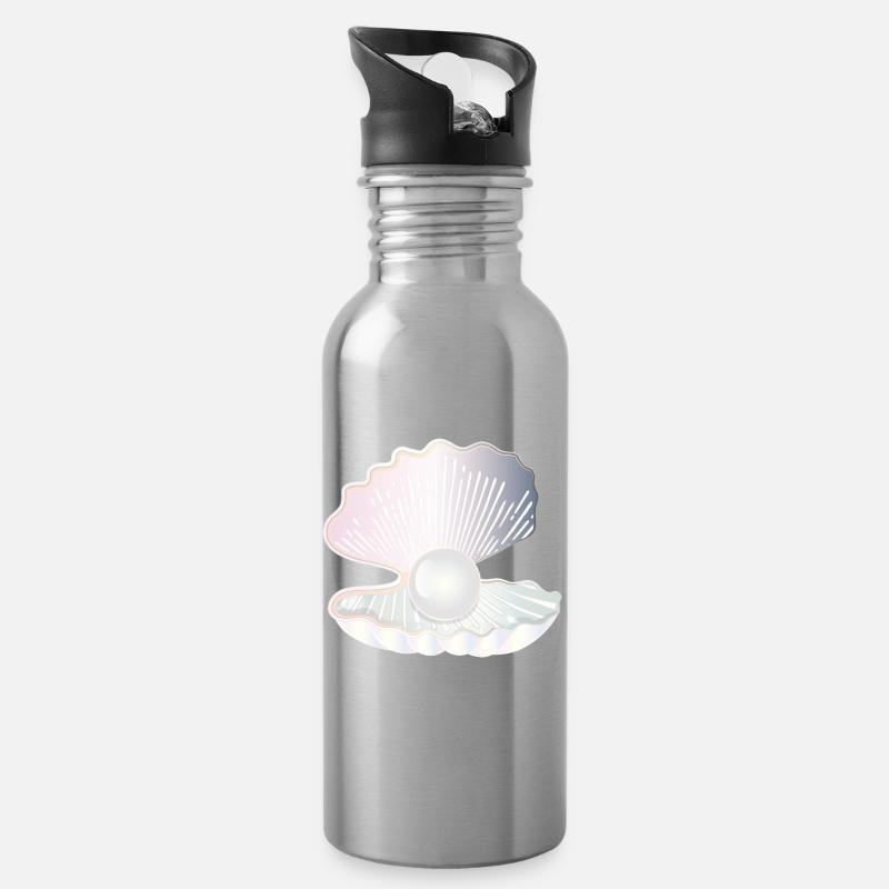 irisierende geöffnete Muschel mit großer Perle - Trinkflasche mit integriertem Trinkhalm - Lightsilver