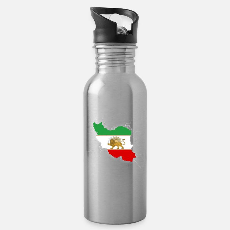 Drapeau Iran Lion et Soleil - شیر خورشید - Gourde avec paille intégrée - argent clair