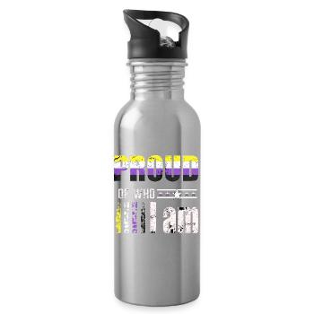 Proud of who I am non-binary LGBT - Water bottle with straw - silver - Right