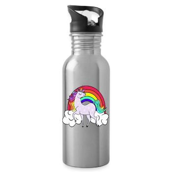 Einhorn mit Regenbogen und Wolken - Trinkflasche mit integriertem Trinkhalm - Lightsilver - Rechts