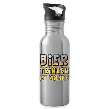Biertrinken Ist Wichtig Cartoon-Stil - Trinkflasche mit integriertem Trinkhalm - Lightsilver - Rechts