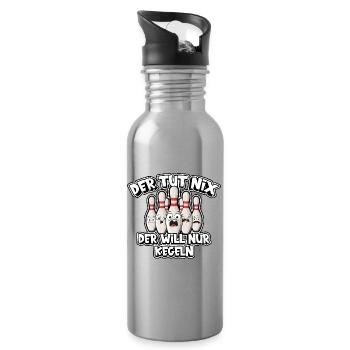 Der tut nix - der will nur kegeln - Trinkflasche mit integriertem Trinkhalm - Lightsilver - Rechts