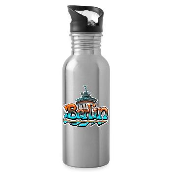 Berlin Graffiti Schriftzug - Trinkflasche mit integriertem Trinkhalm - Lightsilver - Rechts