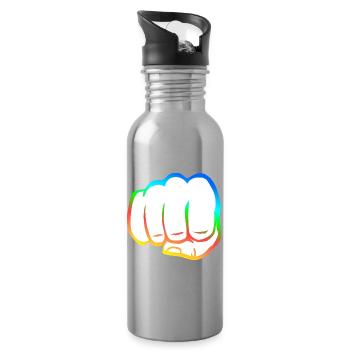 Geballte Faust bunt fist bump cool Logo Symbol - Trinkflasche mit integriertem Trinkhalm - Lightsilver - Rechts